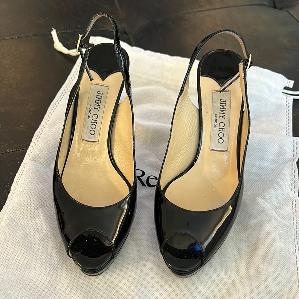 Black patent peep-toe Jimmy Choo